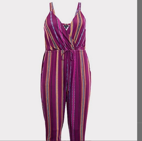 Berry Purple Stripe Jersey Jumpsuit - Picture 2 of 5